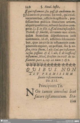 Quibus Non Est Permissum facere testamentum, Tit. XII.