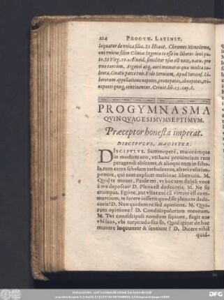 Progymnasma Quinquagesimumseptimum. Praeceptor honesta imperat. Discipulus, Magister.