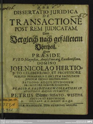 Dissertatio Iuridica De Transactione Post Rem Iudicatam