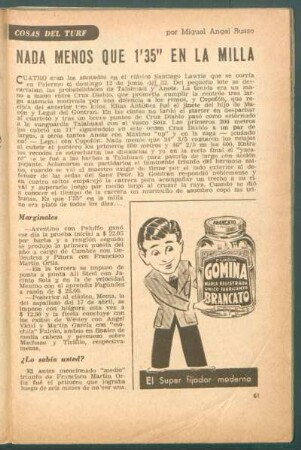 Cosas del turf: Nada menos que 1'35'' en la milla