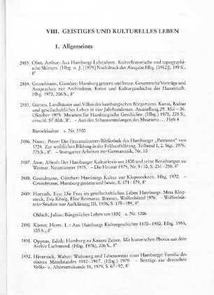 VIII. Geistiges und kulturelles Leben