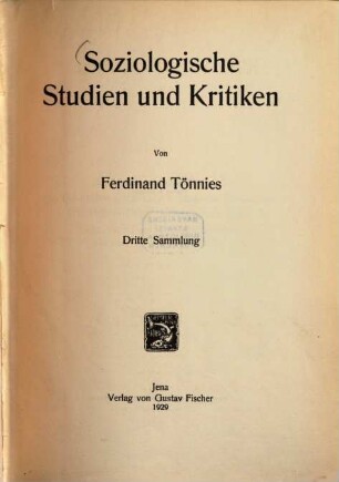 Soziologische Studien und Kritiken. 3