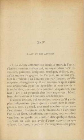 XXIV. L'art et les artistes
