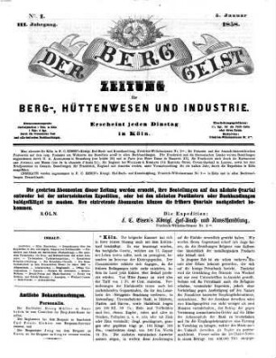 Der Berggeist : Zeitung für Berg-, Hüttenwesen u. Industrie. 3. 1858