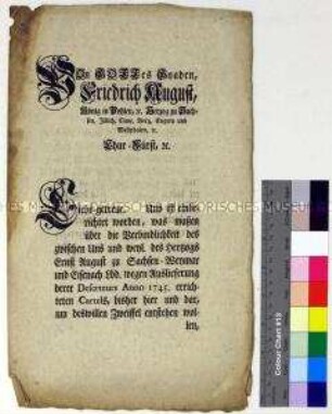 Mandat von Friedrich August II. Kurfürst von Sachsen betreffend die Auslieferung von Deserteuren