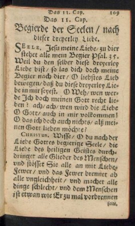 Das 11. Cap. Begierde der Seelen/ nach dieser dreyerley Liebe.
