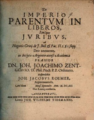 De imperio parentum in liberos eiusque iuribus
