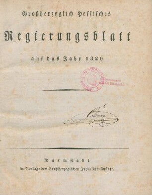 1820: Großherzoglich-Hessisches Regierungsblatt