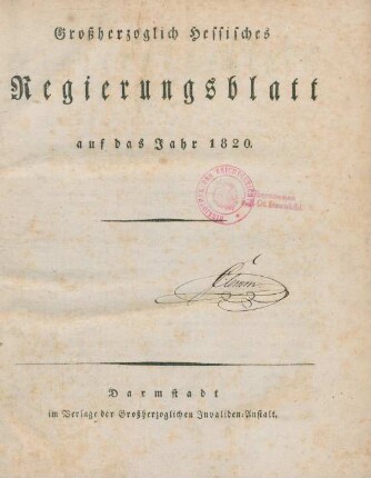 1820: Großherzoglich-Hessisches Regierungsblatt