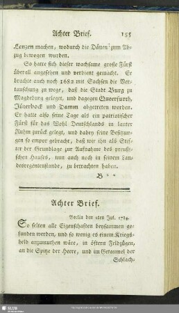 Achter Brief. Berlin den 2ten Jul. 1784