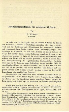 II. Additionslogarithmen für complexe Grössen.