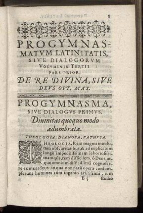 Progymnasma [...] Primus. Diuinitas quoquo modo adumbrata.