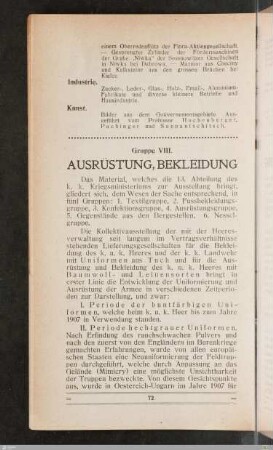 VIII. Ausrüstung, Bekleidung