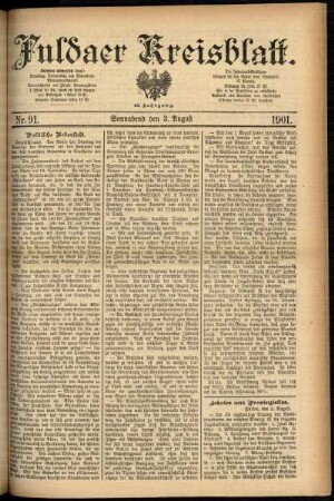 Erste Ausgabe vom Samstag, den 03. August 1901.