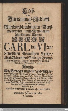 Lob- und Zueignungs-Schrifft
