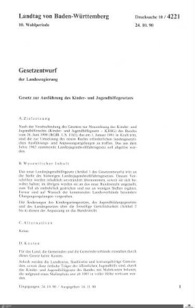Gesetzentwurf Gesetz zur Ausführung des Kinder- und Jugendhilfegesetzes