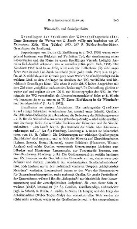 Rezensionen und Hinweise : Wirtschafts- und Sozialgeschichte