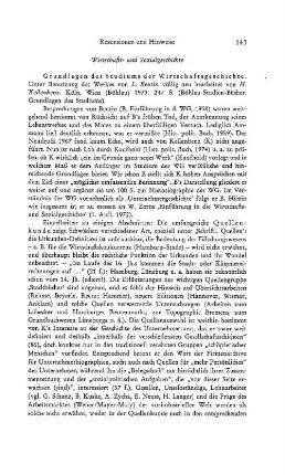 Rezensionen und Hinweise : Wirtschafts- und Sozialgeschichte