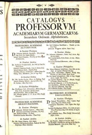 Catalogvs Professorvm Academiarvm Germanicarvm, Secundum Ordinem Alphabeticum.