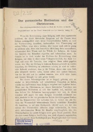 Das germanische Heidentum und das Christentum.