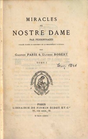 Miracles de Nostre Dame : par personnages, 1