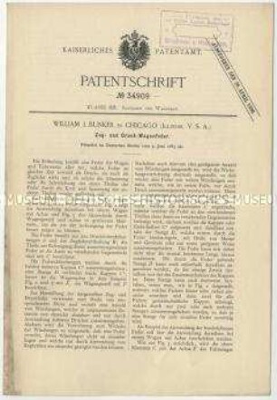 Patentschrift einer Zug- und Druck-Wagenfeder, Patent-Nr. 34909