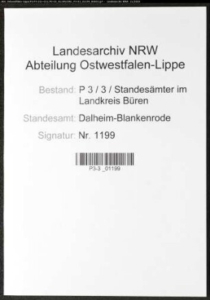 Sterberegister Standesamt Dalheim-Blankenrode