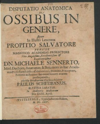 Disputatio Anatomica De Ossibus In Genere