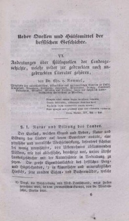 VI. Ueber Quellen und Hülfsmittel der hessischen Geschichte.