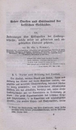VI. Ueber Quellen und Hülfsmittel der hessischen Geschichte.