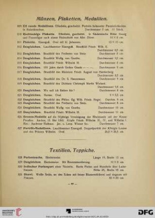 Textilien, Teppiche (Nr. 828-840)