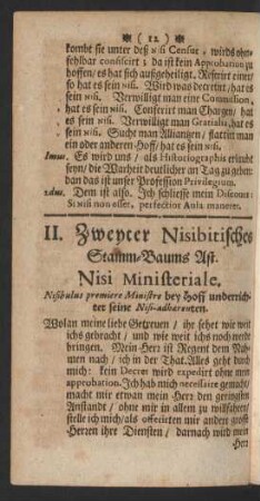II. Zweyter Nisibitischer Stamm-Baums Ast. Nisi Ministeriale.