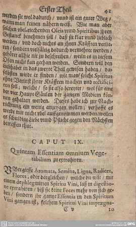 CAPUT IX. Quintam Essentiam omnium Vegetabilium zu extrahiren.