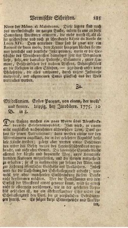 Miscellanien von einem, der wollte und konnte. Paquet 1.
