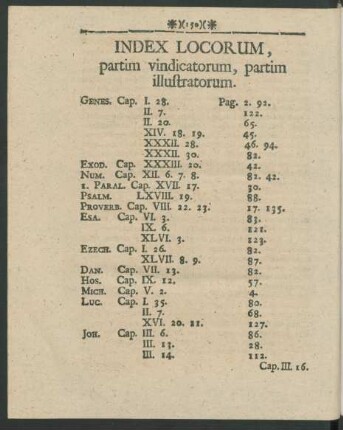 Index Locorum, partim vindicatorum, partim illustratorum.