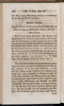 Dritter Artikel. In wie fern die ausleerenden Arztneymittel sich zur Cur der Nerven-Melancholie schicken, [...].