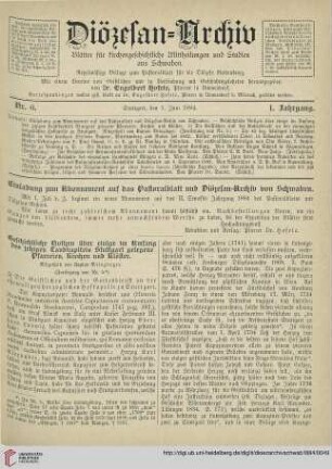 Einladung zum Abonnement auf das Pastoralblatt und Diözesan-Archiv von Schwaben