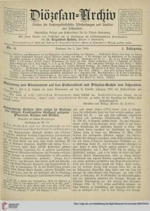 Einladung zum Abonnement auf das Pastoralblatt und Diözesan-Archiv von Schwaben