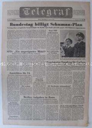 (West)-Berliner Tageszeitung "Telegraf" zur Annahme des Schumann-Planes durch den Bundestag