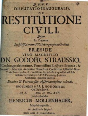 Disp. inaug. de restitutione civili