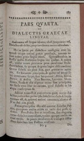 Pars Quarta. De Dialectis Graecae Linguae.