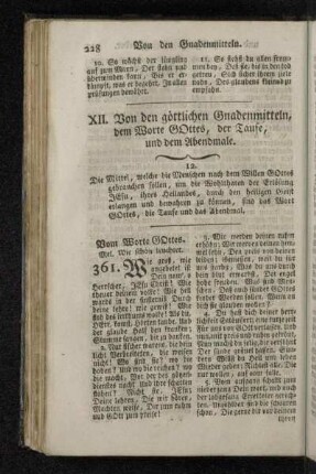 XII. Von den göttlichen Gnadenmitteln, dem Worte Gottes, der Taufe, und dem Abendmale.