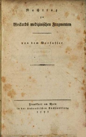 Nachtrag zu Weikards medizinischen Fragmenten