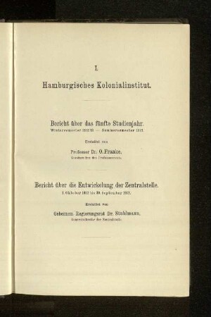 I. Hamburgisches Kolonialinstitut.