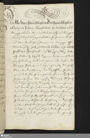 Des AllerDurchlauchtigsten Großmächtigsten Königs in Pohlen, Churfürstens zu Sachßen, ... Geheimer Rath ... Friedrich Caspar von Gerßdorff... [Urkunde, September 1738]