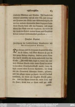 Fünftes Kapitel. Fortsetzung des hochberühmten Abentheuers mit der trauernden Duesia.