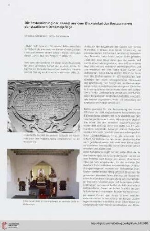 Die Restaurierung der Kanzel aus dem Blickwinkel der Restauratoren der staatlichen Denkmalpflege