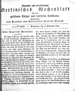 612tes Stueck, Sonnabend, den 23. September 1820