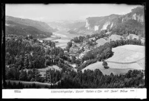 Sächsische Schweiz, Blick auf Kurort Rathen an der Elbe und die Bastei-Wände