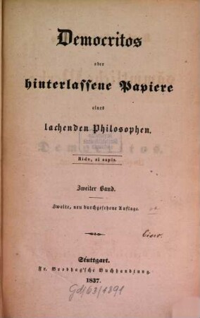 Karl Julius Webers sämmtliche Werke : Suppl. - Bd.. 2. Bd. 2. - 1837. - 410 S.